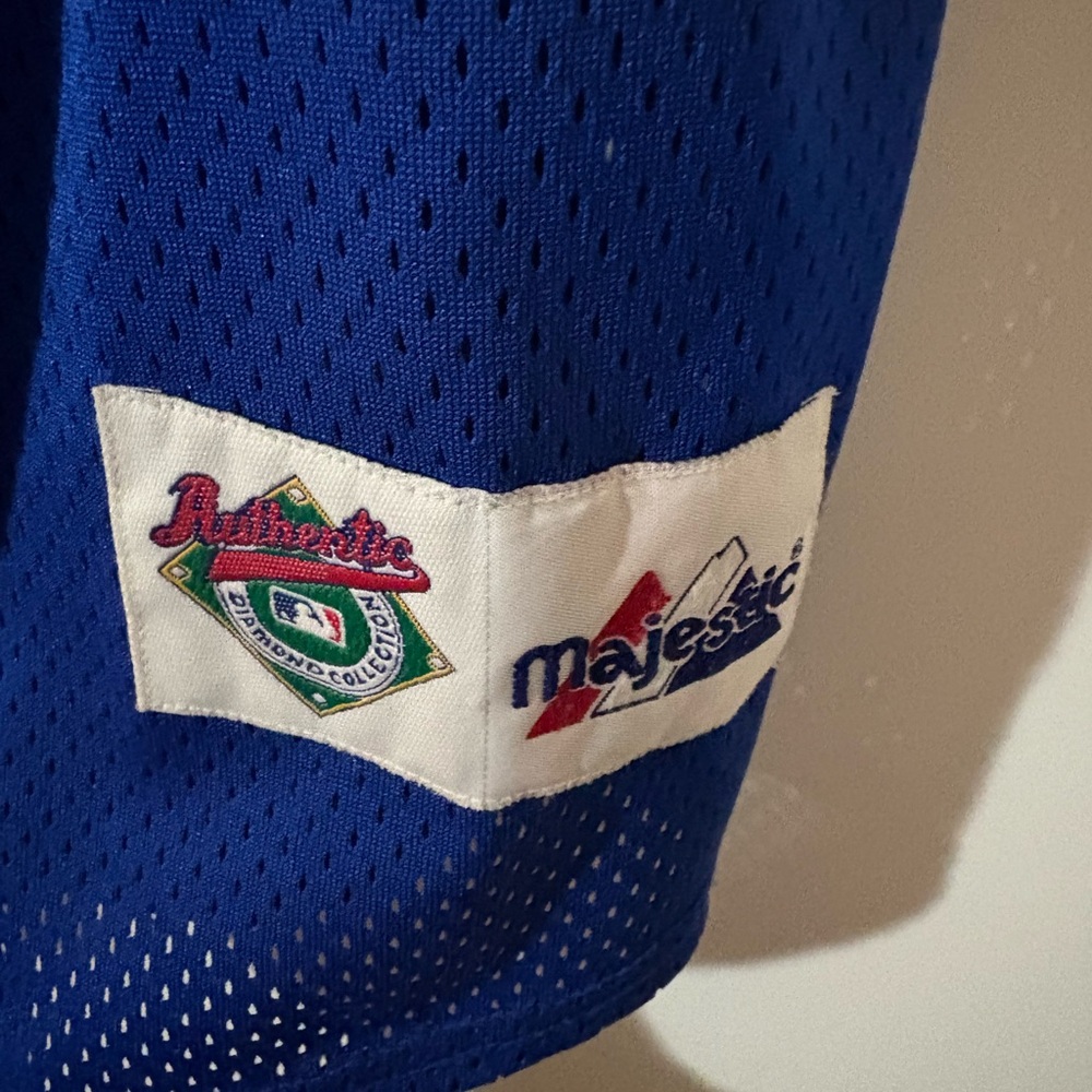 Majestic Royal Blue Baseball Jersey with Shimmer-Silver Logo Tag - Picture 4 of 5